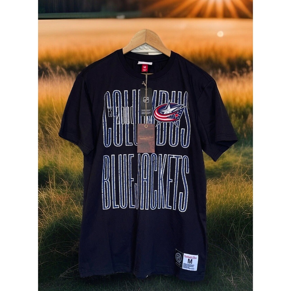 Mitchell & Ness Tee Shirt Men M Columbus Blue‎ Jackets NHL Hockey Embroidery